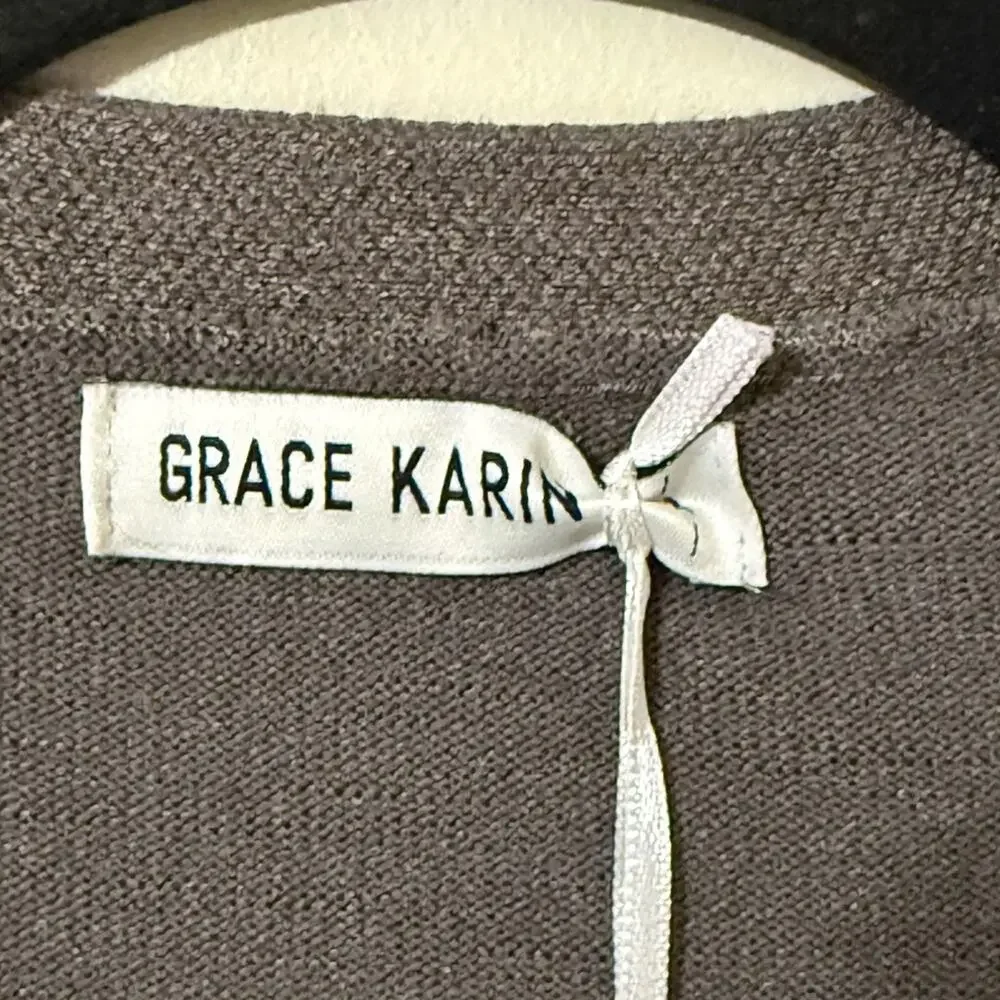 GRACE KARIN size XL brown open front button up soft knit cardigan long sleeve - Picture 2 of 12